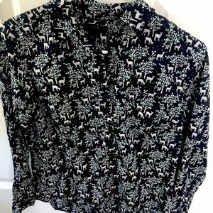 JCrew Reindeer Button Down Long Sleeve Blouse
